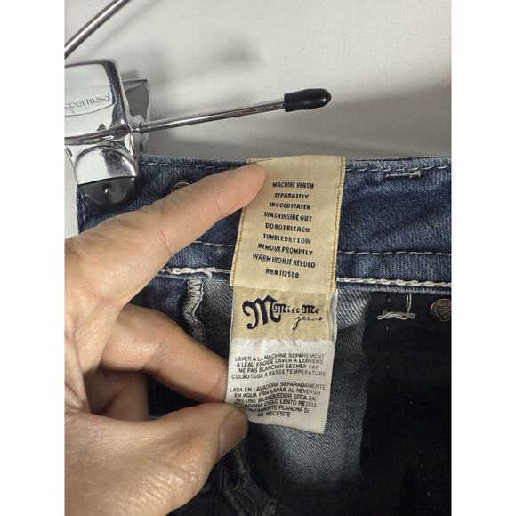 Miss Me JP5002 Bootcut Jeans Sz 27 Rhinestone Lace Pocket Distressed Hem - Picture 6 of 9